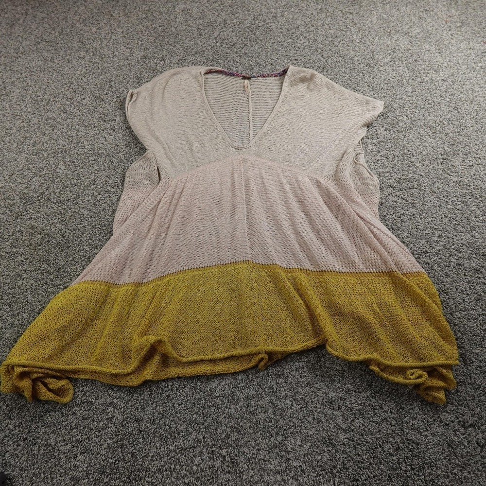 Free People Shirt Womens S Beige Yellow Colorblock Knit Tunic Dress Trapeze Boho